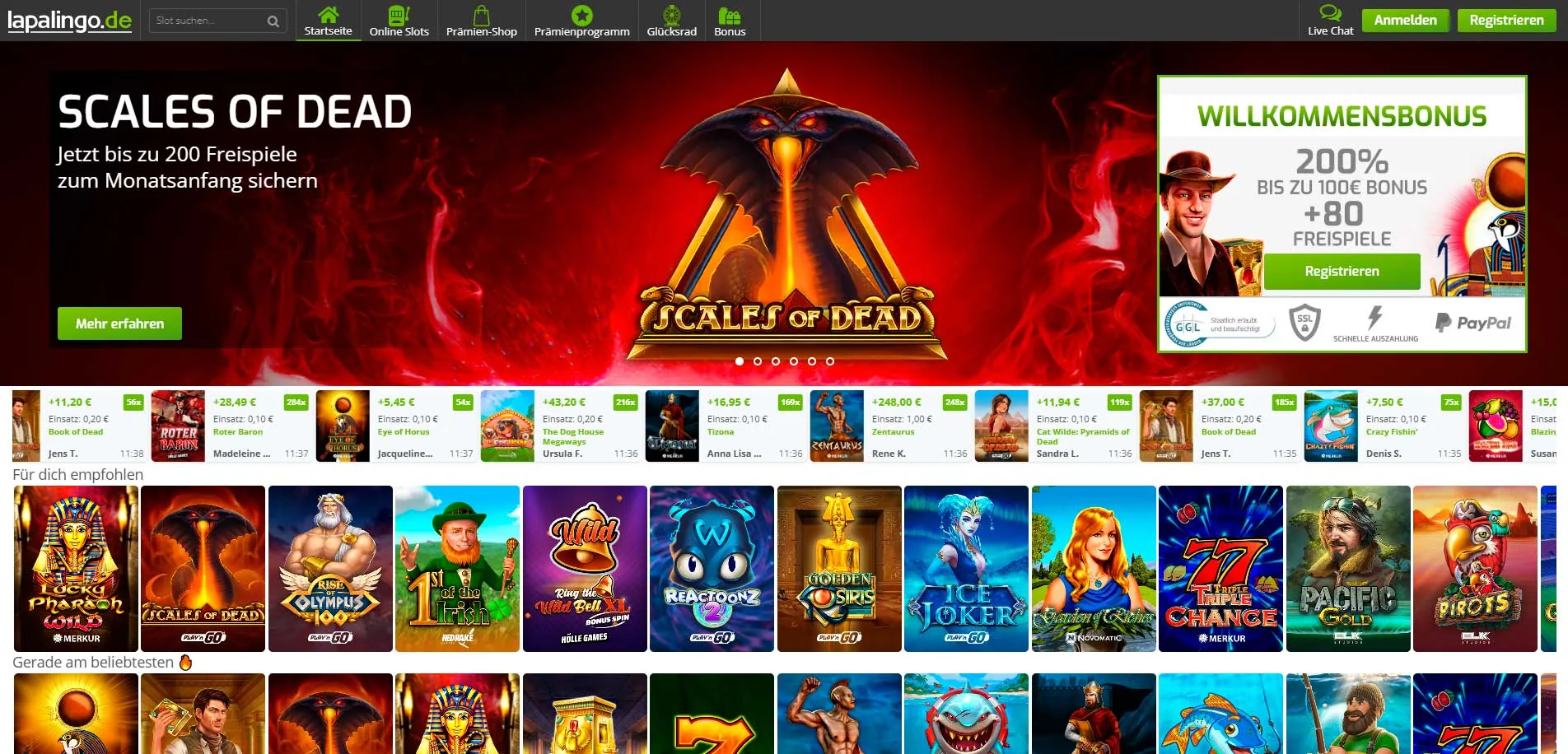 Spielautomaten in einem Online Casino