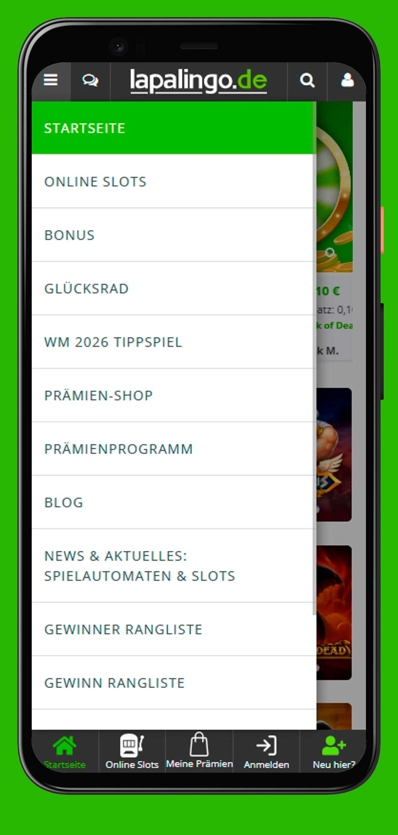 mobile Navigation Lapalingo Casino